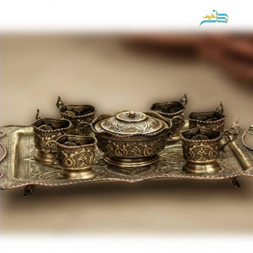 سرویس سماور ۴ لیتری برنجی ریز قلم آنتیک شده با ضمانت ۱۰ سال