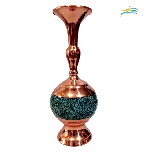 گلدان فیروزه کوبی مدل تنه گرد کد ۲۰۲۲ با سنگ فیروزه نوع مرغوب با کیفیت بالا درجه 1