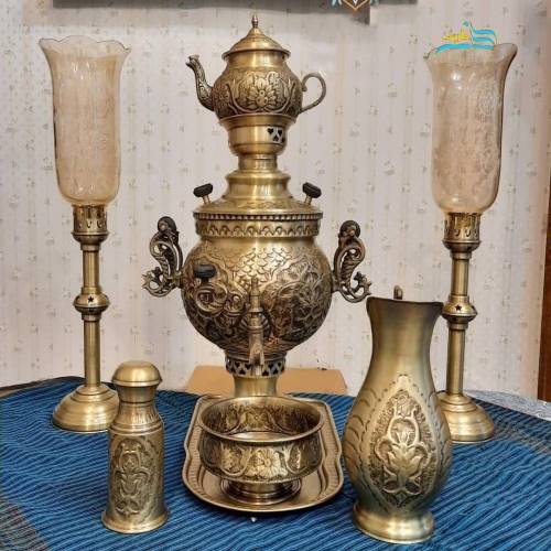 سماور برنجی زغالی قلمزنی ٦ لیتری قلم دست، سنگین وزن