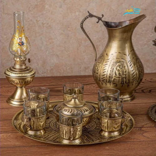 سرویس سماور زغالی ۶ لیتری برنجی دستساز روکش نانو سنگین وزن