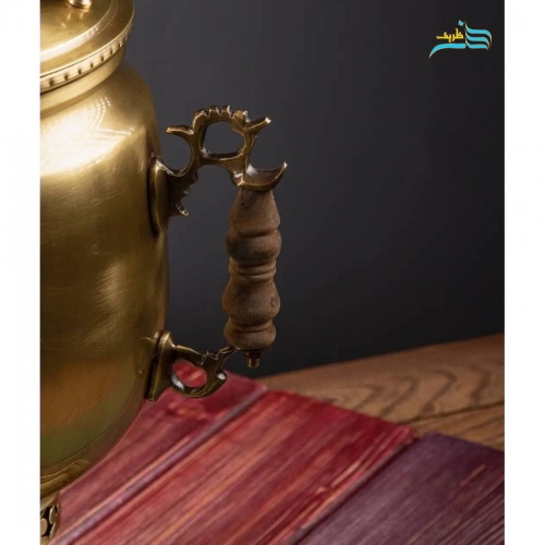سرویس سماور زغالی ۶ لیتری برنجی ورق ضخیم با چایخوری و چراغ