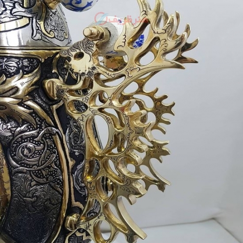 سماور زغالی برنجی ۸ لیتری مدل جام، نقوش ختایی، اسلیمی و بزم