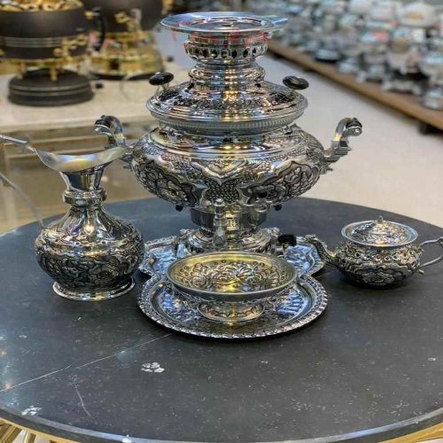 سرویس سماور گازی برنجی 8 لیتری برنجی با بدنه ضخیم