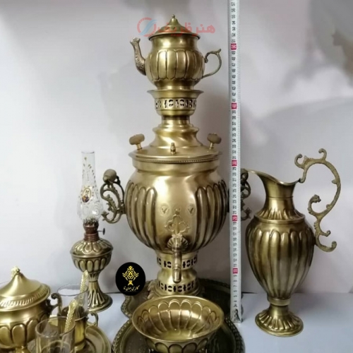 سماور ذغالی سرویس سفارشی 5 تکه نانو دسته ماهی مدل عدسی