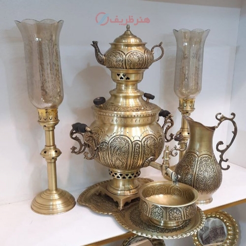سماور 6 لیتری برنجی زغالی با قلم دست - هنرظریف