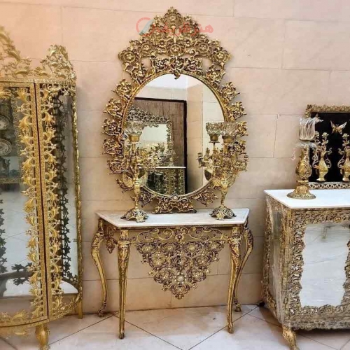 میز آینه شمعدان آلومینیومی، با ورق ضخیم، طرح گل یاس، زیبا و شیک، با ضمانت با کیفیت بودن - هنرظریف