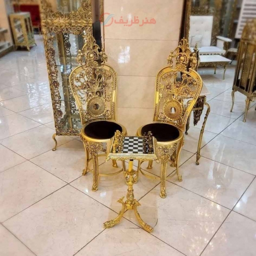 میز شطرنج برنزی به همراه صندلی آلومینیومی، ورق ضخیم، مواد درجه 1، با ضمانت کیفیت کالا - هنرظریف
