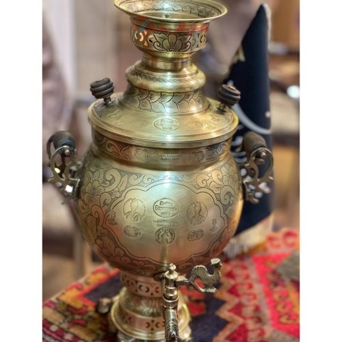 سماور ذغالی چهار لیتری توپی قلم خطی سوزنی، با ورق ضخیم