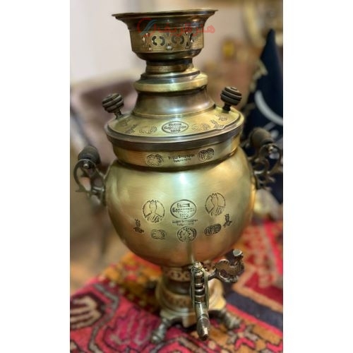 سماور ذغالی چهار لیتری توپی قلم خطی سوزنی، با ورق ضخیم