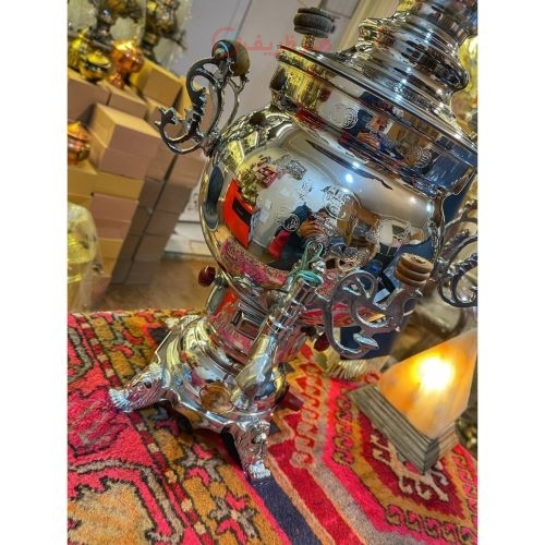 سماور گازی شش لیتری با کیفیت عالی، ورق ضخیم، برنجی، طرح پخدار