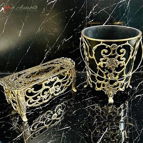 سطل و جا دستمالی از جنس آلومینیوم، با طرح فوق العاده زیبای گل رز، ساده و شیک - هنرظریف