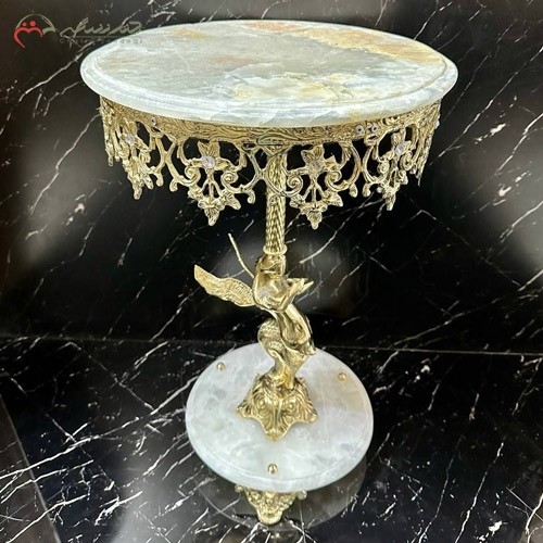 میز خاطره گرد طرح  زیبای فرشته بزرگ و پایه و صفحه سنگی، رنگ طلایی بسیار با کیفیت - هنرظریف
