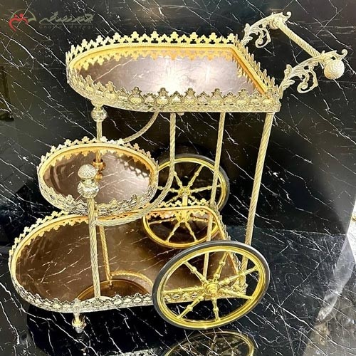 خرید، قیمت و مشخصات میز بار برنزی جدید و شیک در طرح دسته توت فرنگی، سه طبقه آینه ای و ارزان قیمت - چترزندگی