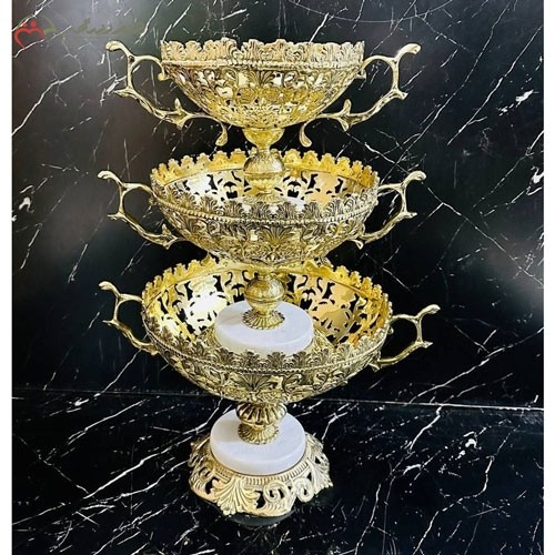 میوه خوری برنزی سه طبقه، با طرح پایه های سنگی درجه یک، فوق العاده شیک و مدرن
