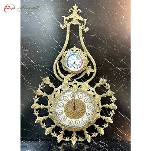 ساعت دیواری متفاوت برنزی  در طرح ریما و گل لاله، دو صفحه، زیبا و طلایی رنگ