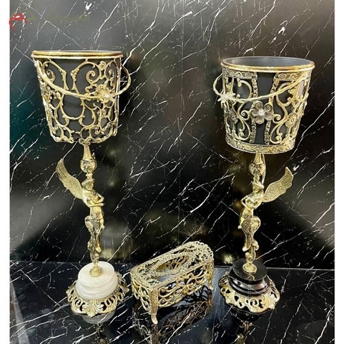 جا دستمال کاغذی و سطل ستونی پرکار طرح فرشته بالدار و پایه های سنگی درجه یک مدل گل رز - هنرظریف