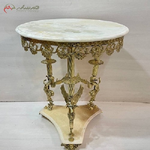 میز خاطره برنزی طرح فرشته و گل رز صفحه سنگی و و پایه سه گوش - هنرظریف