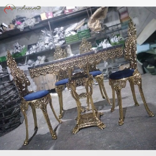 میز ناهار خوری از جنس آلیاژ مدل پسر بچه و پایه اسبی با صفحه سنگ مشکی، با کیفیت عالی
