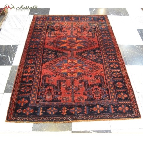 قالیچه دستبافت لرستان کد 39141 ثبات رنگ با طرح زیبای 2 ترنج، بافته شده با الیاف طبیعی دارای ضمانت - هنرظریف