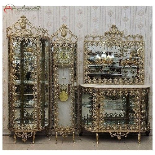 سرویس جهیزیه برنزی سه پارچه در طرح گل آفتابگردان با گارانتی رنگ بدنه، ظریف کاری شده