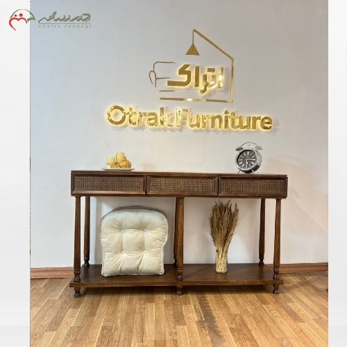 کنسول شکیل خراطی شده 3 کشو با درب های چوبی و حصیری در رنگ های متنوع به سفارش مشتری - هنرظریف