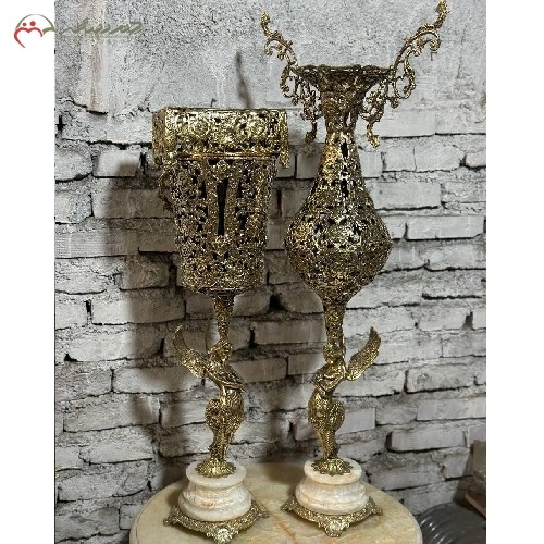 سرویس گلدان برنزی ایستاده با سطل زباله و پایه های سنگی طرح فرشته با طراحی شکیل و متفاوت - هنرظریف