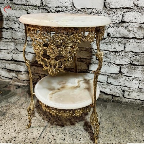 میز تلفن برنزی 2 طبقه در طرح گل یاس با دوام و کیفیت عالی، طراحی بسیار زیبا، بدون تغییر رنگ - هنرظریف