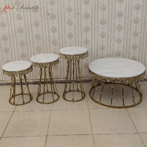 سروس میز عسلی های برنزی با صفحه چوبی در طرح سنگ وکیوم شده، دارای آبکاری فورتیک با کیفیت بی نظیر - هنرظریف