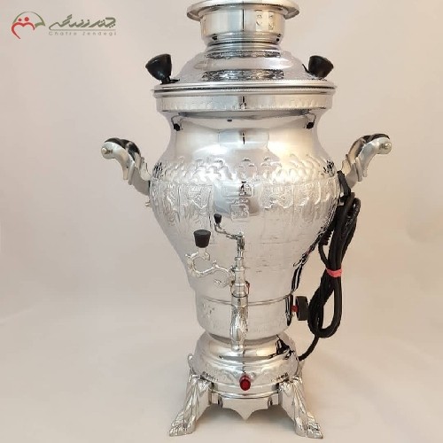 سماور برقی 6 لیتری مدل شیوا کد 116 دارای بدنه ی برنجی، روکش آبکاری شده ی کروم همراه با گارانتی - هنرظریف