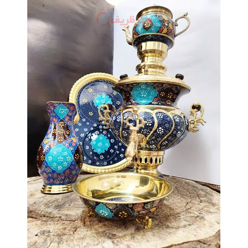 خرید ست سماور 4 لیتری آینه پیچ پرداز، کار ضخیم و با ارزش صنایع دستی | هنرظریف