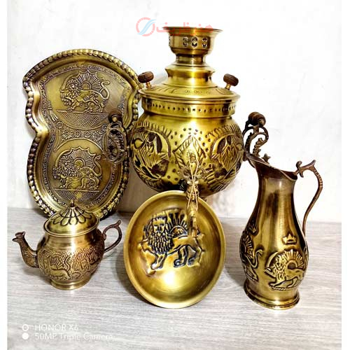 ست 5 پارچه سماور ذغالی، 6 لیتری، مدل توپی دسته ماری
