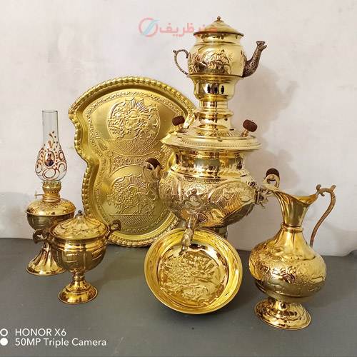 مشخصات ست 7 پارچه سماور ذغالی، 4 لیتری، استکانی قلم برجسته، کار بسیار با کیفیت و ورق ضخیم | هنرظریف