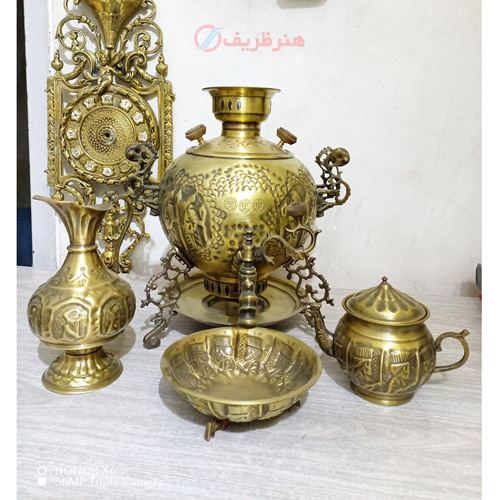 خرید سرویس سماور ذغالی طرح روس سماور 3 پایه 6 لیتر ورق ضخیم سنگین | هنرظریف