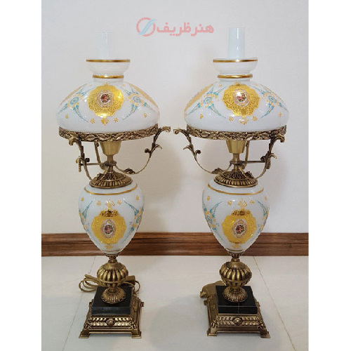 چراغ قالپاقی دو پوست شیری مدل گنبدی گرد_ هنرظریف