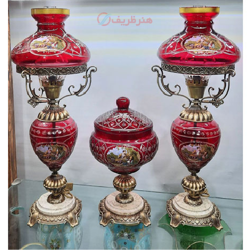 ست چراغ قالپاقی و شکلات خوری قرمز طرح رومئو و ژولیت_ هنرظریف