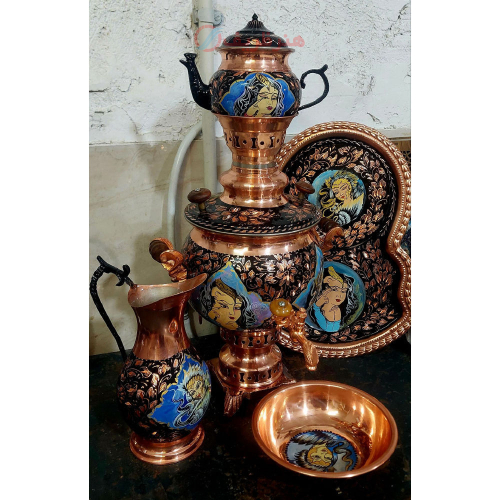 سماور ۴ لیتری مسی الماس تراش و مینیاتور نانو شده