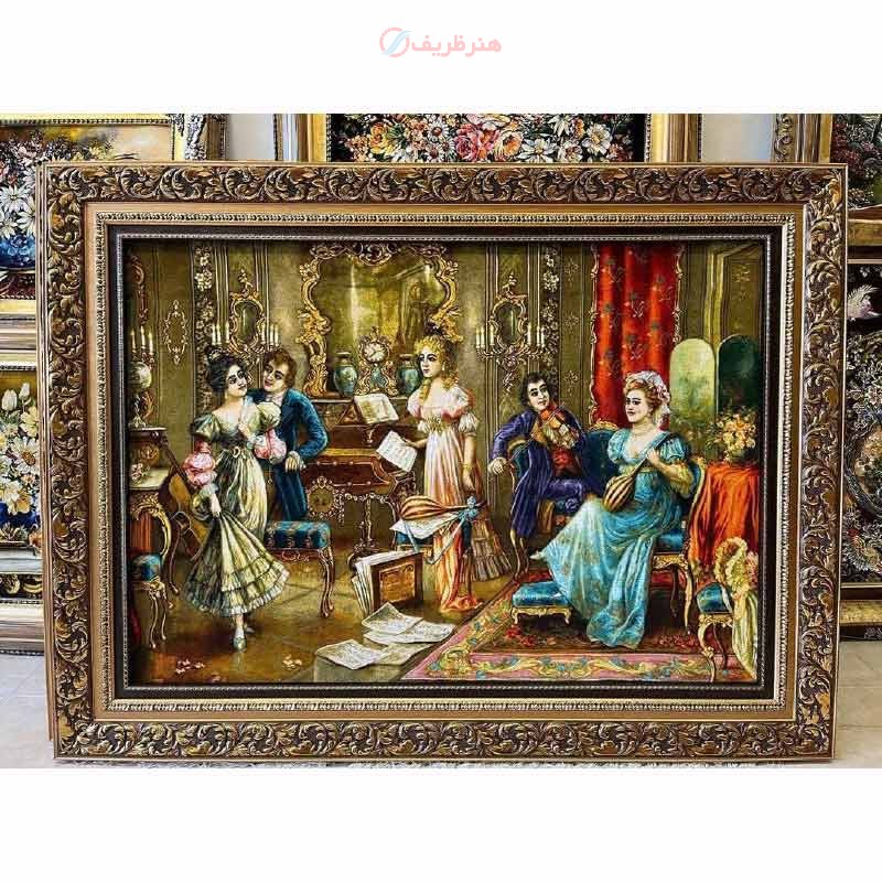 تابلو فرش دستبافت کلاس موسیقی چله ابریشم پر از ابریشم 50 رج، جنس ابریشم - هنرظریف