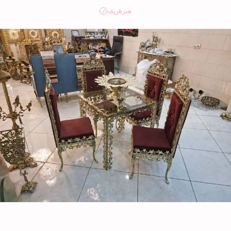 میز ناهارخوری 4 نفره تاجدار، رنگ ثابت با کیفیت اعلاء و روکش برنز و ورق ضخیم در رنگ های متنوع - هنرظریف