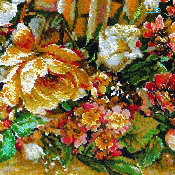 نمای ماکرو از بافت کلک و ابریشم برای نمایش کیفیت، ظرافت و ۵۰ رج بودن تابلو.