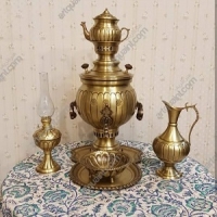 خرید، قیمت و مشخصات سرویس سماور 6 لیتری دسته گوشواره زغالی برنجی، زیر قیمت بازار | هنرظریف