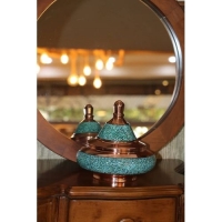 خرید، قیمت و مشخصات شکلاتخوری مسی فیروزه کوبی با فیروزه اصل و درجه  نیشابور | هنرظریف