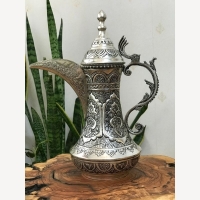 خرید قهوه جوش برنجی قلمزنی برجسته آبکاری نقره ورق ضخیم ۱۲۵۰ میلی لیتر| هنرظریف