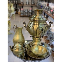 خرید سرویس سماور گازی برنجی ۶ لیتری دسته شاخ خطی ورق ضخیم | هنرظریف