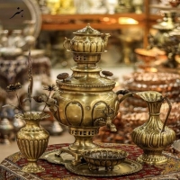 خرید سرویس سماور برنجی ۶ لیتری آنتیک شده نانو رنگ ثابت | هنرظریف