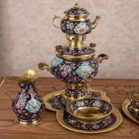 خرید سرویس سماور برنج و پرداز ۲.۵ لیتری نقاشی دست پلی استر | هنرظریف