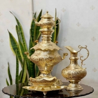 قیمت و خرید - سرویس 5 تکه سماور زغالی جدید 5 لیتری اعیانی برنجی  - هنرظریف
