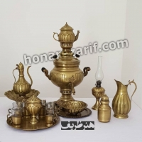 قیمت و خرید - سرویس 5 تکه سماور زغالی برنجی 6 لیتری عدسی آینه ریز - هنرظریف
