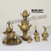 قیمت و خرید - سرویس کامل سماور زغالی برنجی 3 لیتری توپی قلم دست - هنرظریف
