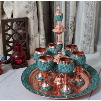قیمت و خرید سرویس شربت خوری مسی فیروزه کوبی اصل نیشابور - هنرظریف