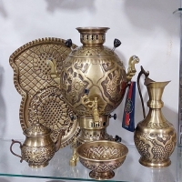 خرید، قیمت و مشخصات سرویس کامل سماور گازی مدل جهان نما حجم 6 لیتری قلمزنی گل و مرغ بسیار با کیفیت زیر قیمت بازار - هنرظریف